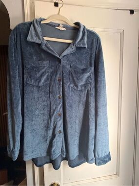 Weatherproof Blue Velour Button-Down Shirt